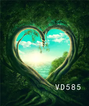 

blue sky white clouds green heart trees river Background Vinyl cloth High quality Computer print wall backdrop