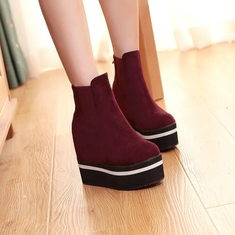 VIGOR/женские ботинки свежести; обувь, увеличивающая рост; Женская Осенняя обувь на платформе; зимние Ботильоны на каблуке; большие размеры 47; MY99B