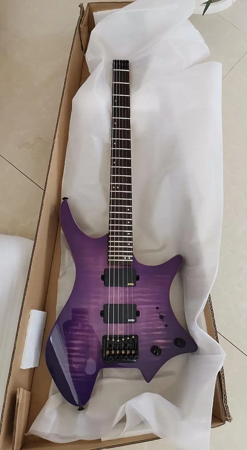 

Headless Purple Burst Electric Guitar with Flamed Maple Satin finish, Black Hardware China guitars