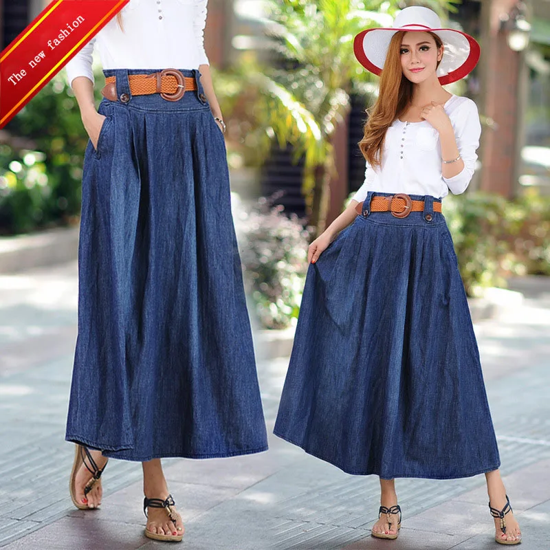 Nice Fashion Women Clothing Burst Style Cotton Denim Skirt Mid calf