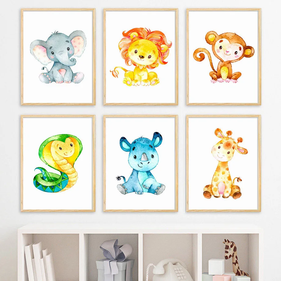 

Giraffe Lion Elephant Monkey Nordic Posters And Prints Wall Art Canvas Painting Nursery Wall Pictures Baby Room Decoration Home