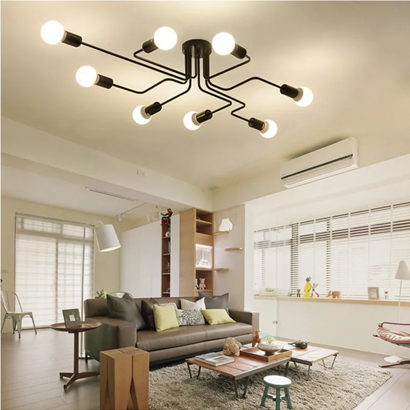 

Modern Ceiling Light E27 Bulb 8 Heads Vintage Multiple Rod Dome Night Lamps Wrought Iron For Living Room Home Lighting Fixtures