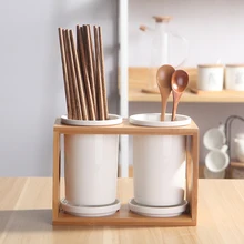 Creative Ceramic Porcelain Wood Chopsticks Double Storage Rack Porous Drain Holder Spoon Knife Fork Kitchen Storage Organization