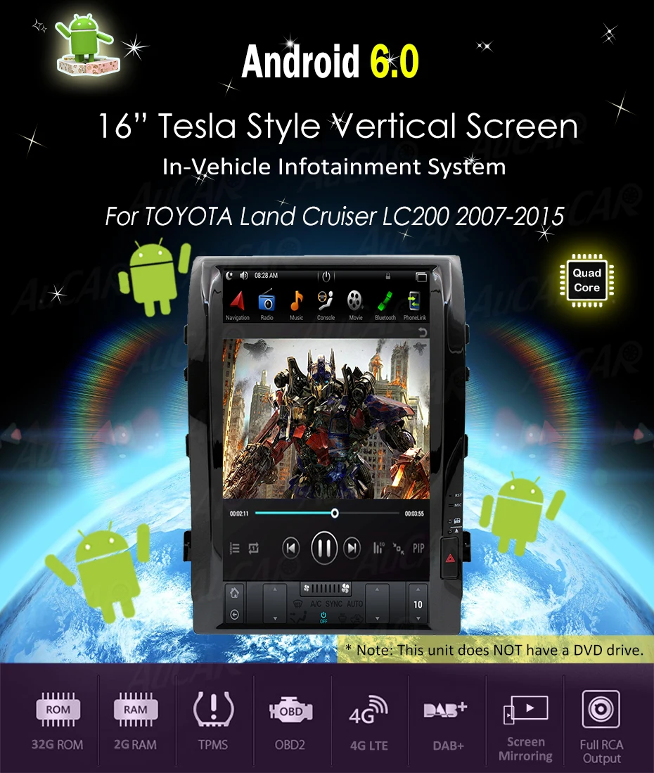 2 DIN Android 8,1 Tesla 1" Автомагнитола для Toyota Land Cruiser 200 LC 200 2008- 1 DIN кассетный плеер Авторадио Стерео HDMI