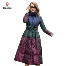 Новинка года, модные женские зимние длинные пуховики со стоячим воротником, женское теплое пуховое пальто с зауженной талией черного цвета, PQ071