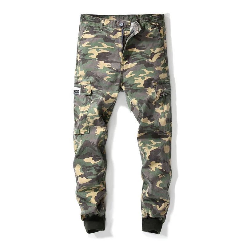 

MORUANCLE Fashion Men Hip Hop Camouflage Jean Joggers With Multi Pockets Straight Harem Denim Pants Trousers Elastic Cuff