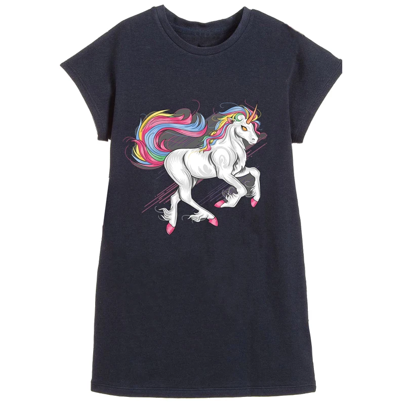

2019 Summer Girl Unicorn Dress 100% Cotton Princess Dresses For Girls Fashion Print Kids Children Clothing Brand Vestidos