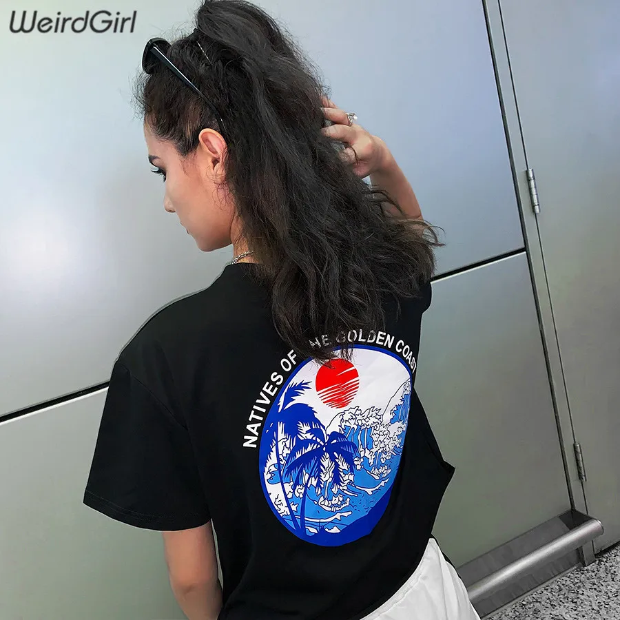 

Weirdgirl Women Casual Fashion Loose T-shirts Print O-Neck short Sleeve elastic Stretched Streetwear Going Out Tees New summer
