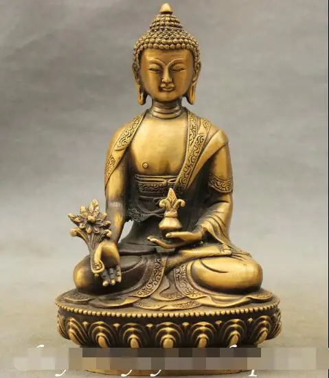 

S01143 8" Tibet Bronze Buddhism Shakyamuni Sakyamuni Medicine Buddha Lotus Bowl Statue