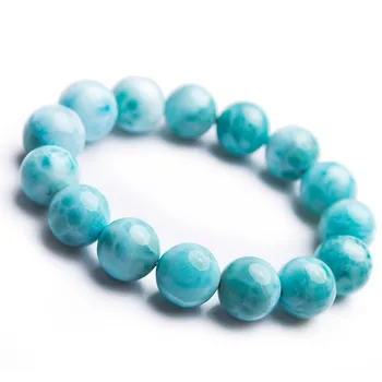 

15mm Genuine Blue Natural Larimar Bracelet Healing Crystal Gemstone Big Round Bead Stretch Natural Stone Bracelet
