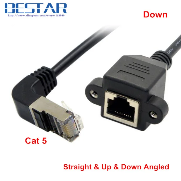Down Angled Up//Down Angled 8P8C STP Cat 5e LAN Ethernet Network Patch Cord 90 Degree to Straight Cable 50cm