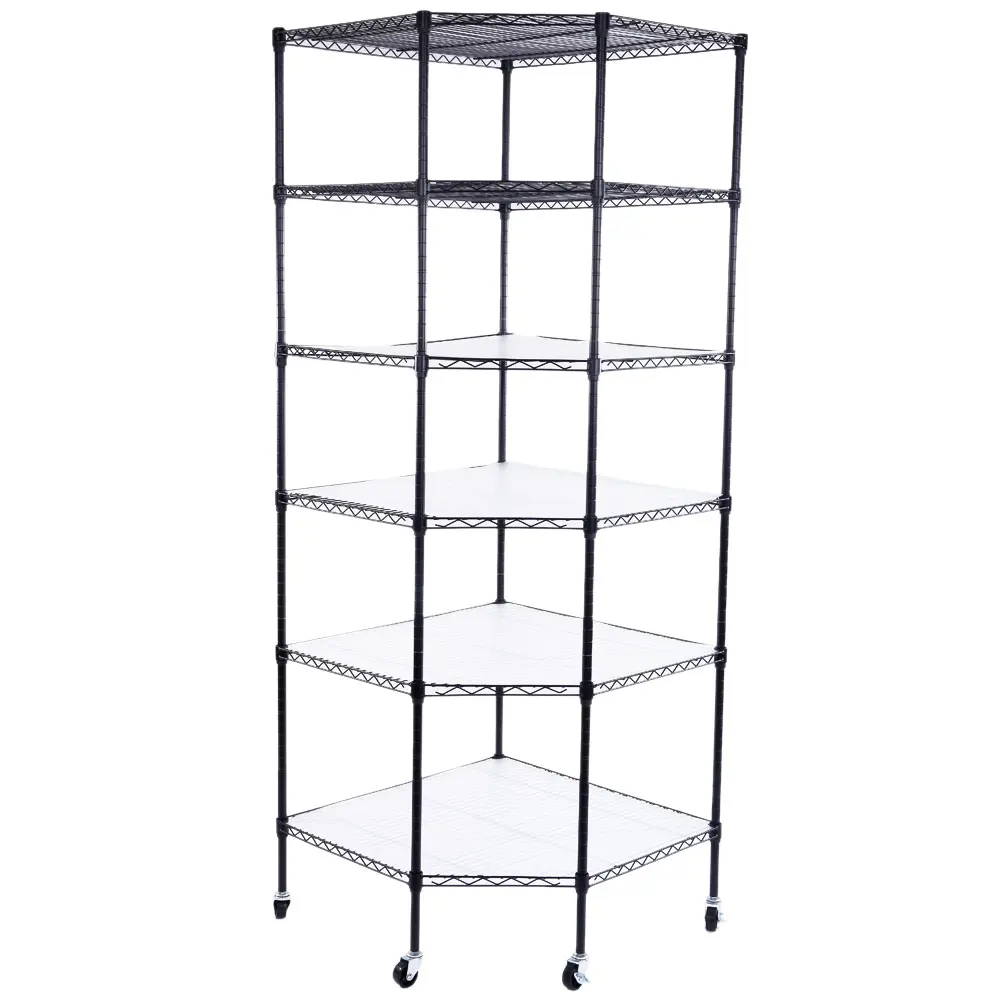 Adjustable Rack Unit Black 3-Shelf Steel Wire Corner Shelving Unit Corner Wire Shelving Heavy Duty Shelf
