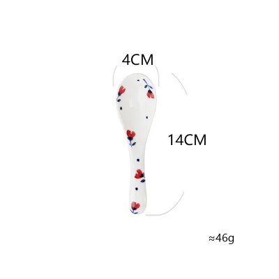 Керамические Столовые приборы круглый красный цветок печатных под глазурованной фарфоровой посуды ложка тарелка чаша креативный подарок кухонный пищевой контейнер - Цвет: A 1 SPOON