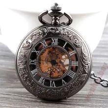 Античный полый Механический ручной взвод карманные часы в римском стиле Стиль Для мужчин карманные часы Fob цепи Цепочки и ожерелья час мужской часы с коробкой