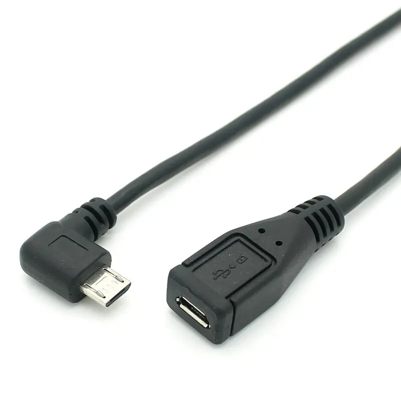 

10pcs/lot 90 Degree Left  Angle 5Pin Micro USB Male to Female m/f extension data sync power charge cable Cord 25cm