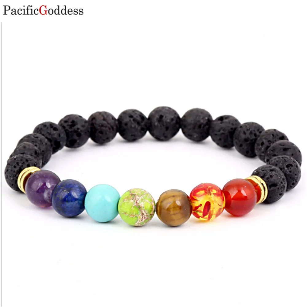 

Buddha Bless Lose Weight Chakra Bracelet Black Lava Healing Balance Beads Reiki Buddha Prayer Natural Stone Bracelet For Women