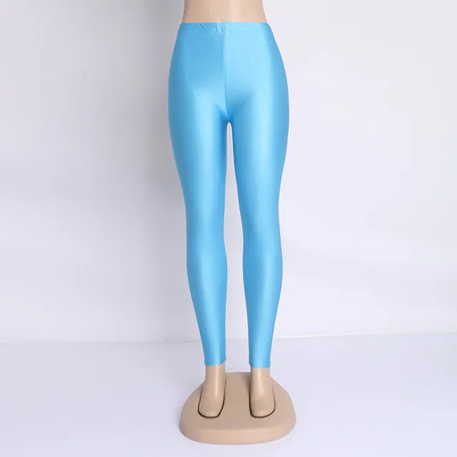 Женские однотонные штаны, леггинсы, большие блестящие эластичные повседневные брюки для девочек - Цвет: Небесно-голубой