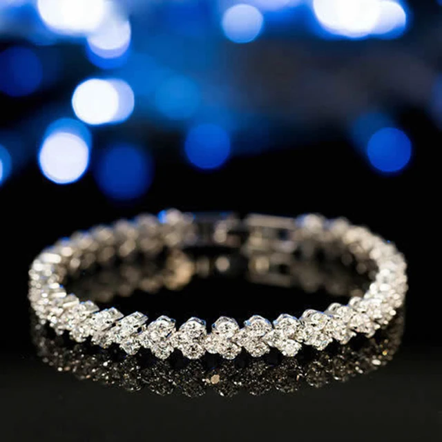 Women Silver Color Rose Gold Bracelet for Female Crystal Heart Charm Bracelet Women Bridal Wedding Fine Jewelry Gift 2