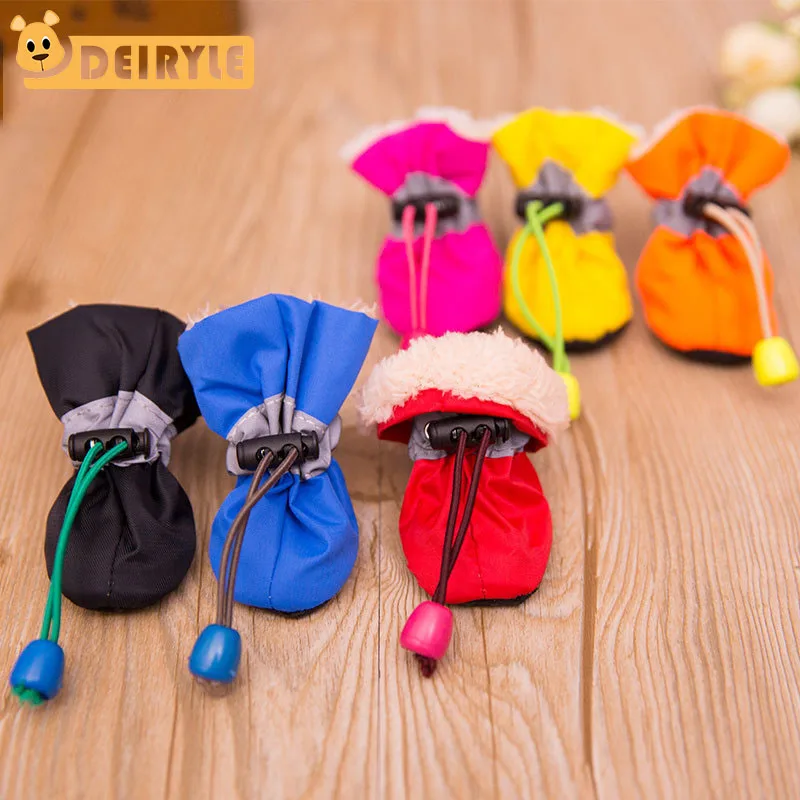 

Dog Shoes 4 Pieces Anti-slip Puppy Shoes Pet Shoes Thick Velvet Warm Dog Boots For Winter XS XXL