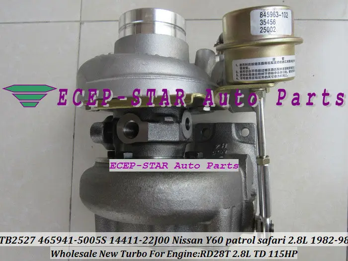Турбокомпрессор TB2527 465941 5005S 452022 0001 14411 22J00 Для NISSAN Y60 Patrol saфари 82 RD28T 2.8L|turbocharger