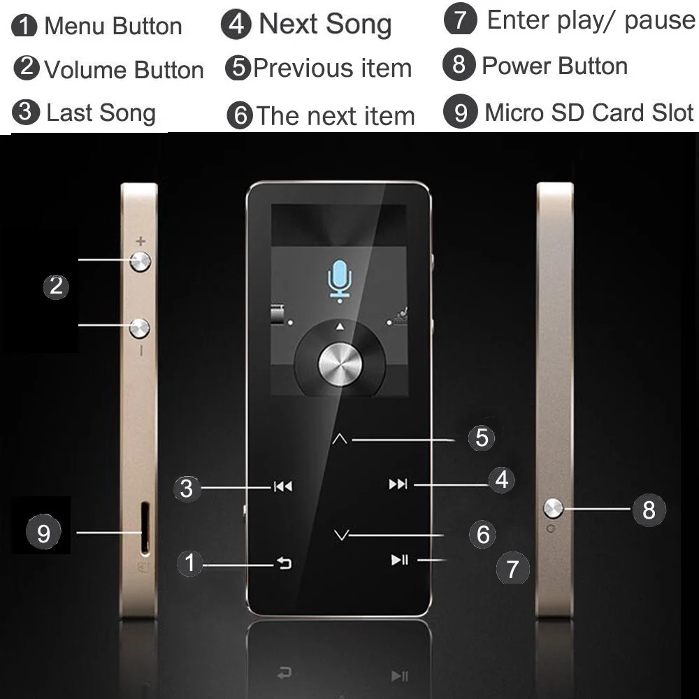Спортивный Bluetooth MP3 плеер AUPHIL музыкальный без потерь с FM радио записывающим