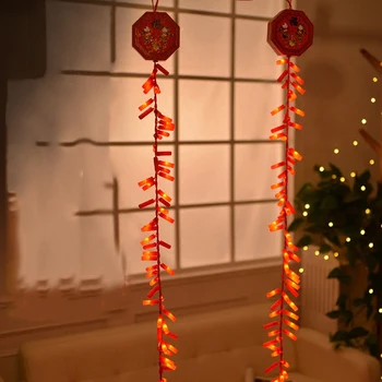 

1M LED Chinese Style Red Firecracker Lantern Wedding Garland Home String Light Christmas Decor For Home Indoor Light With Sound