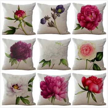 

Creative Rose flower plants printed linen cushion Cushion cover sofa bed car Dec printed brief covers wholesale FG572