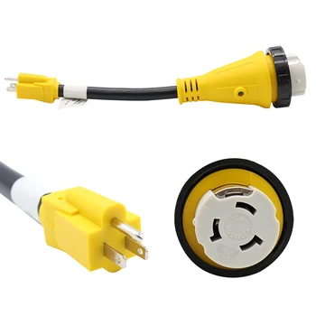 

12inch 125V RV Power Cord Generator Adapter 15 Amp Male to 30/50 Amp Lock Female Standard Connector Unibody design