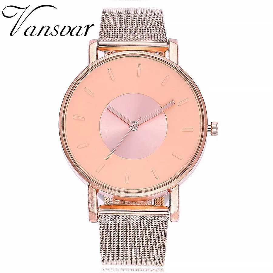 

Vansvar Brand Silver Gold Mesh Watch Unique Fashion Casual Women Men Stainless Steel Quartz Wristwatches Relogio Feminino Hot