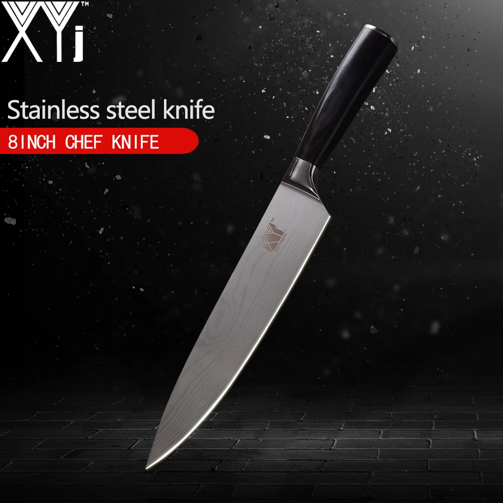 

XYj Single Kitchen Knife Damascus Veins Pattern Stainless Steel Knife 3.5, 5, 5, 7, 8, 8 inch Color Wood Handle Cooking Tools