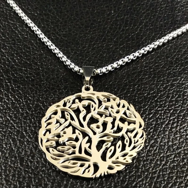 Fashion Tree of Life Stainless Steel Statement Necklace Men Silver Color Necklaces Pendants Jewelry colgante hombre N18296