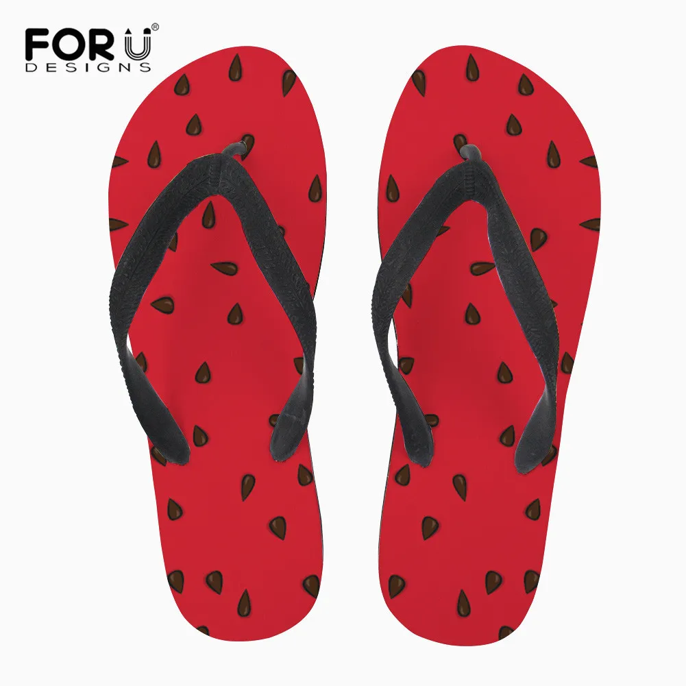 

FORUDESIGNS Slippers 2018 Fruit Watermelon Printing Women Summer Beach Flip Flops Sandals Casual Flats Ladies Shoes Red Blue