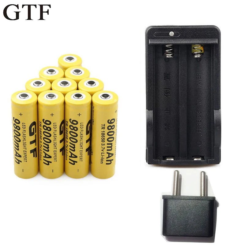 

GTF 3.7V 9800mah 18650 Battery Rechargeable Battery Li-ion Lithium Bateria for LED Flashlight Torch Accumulators with EU Charger