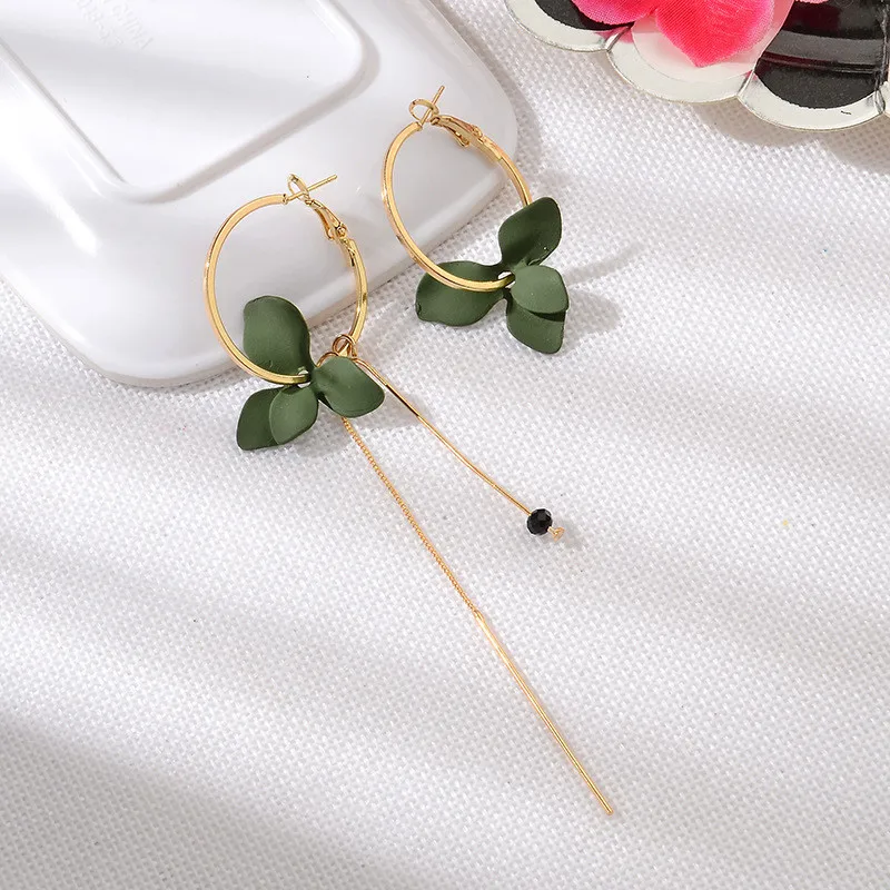 

Asymmetrical Earrings For Women Vintage Jewelry Green Flower Earring Femme Dangle Earrings Golden Big Circle Earring Women Gifts