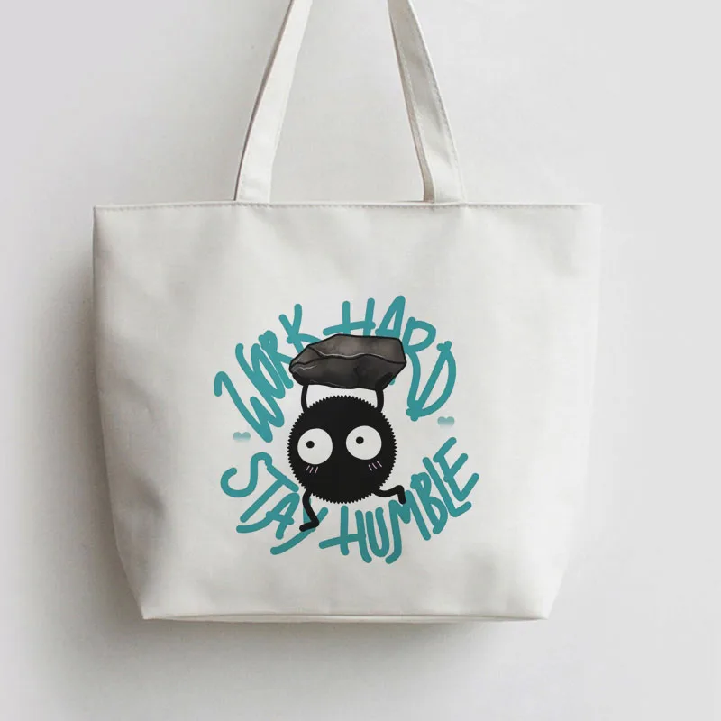 

SOOT Work Hard Japanese Anime Canvas Tote bag Cartoon Shopping bags school Shoulder Bag AN278