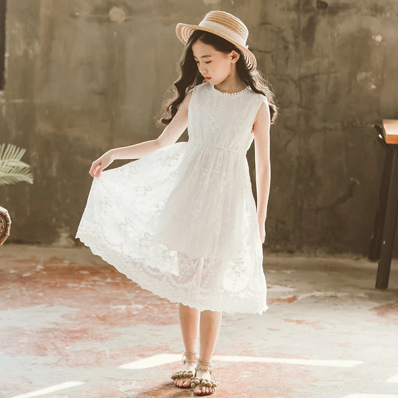 Платье для девочек Подростковая новое летнее детское платье принцессы для девочек Кружевное белое платье для маленьких девочек одежда на Размер 12, 14, 15 лет, для крупных девочек; Meisjes Jurk