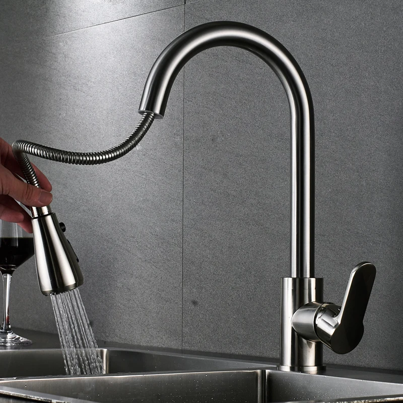 

Cold and hot water faucets in all-copper pull-out kitchen sink all copper 360 degree sink faucet tap