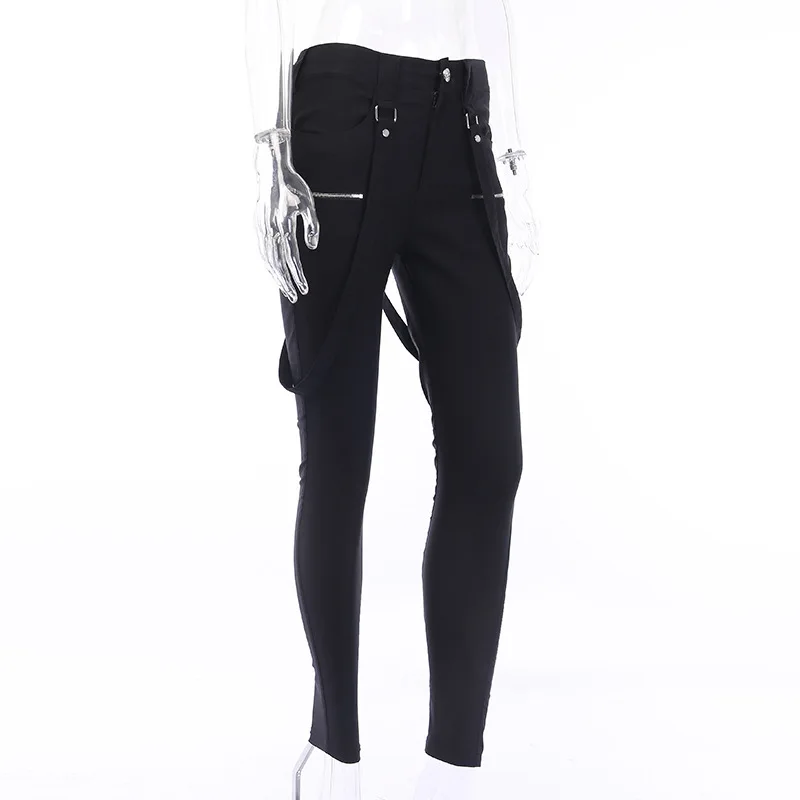 Gothic harajuku zipper streetwear women casual harem pants with chain solid black pant cool fashion hip hop long trousers capris Gothic harajuku zipper streetwear women casual harem pants with chain solid black pant cool fashion hip hop long trousers capris