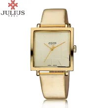 2017 julius cuarzo de la marca de relojes de mujer reloj cuadrado de oro pulsera de cuero casual relojes de moda señoras reloj mujer montre femme