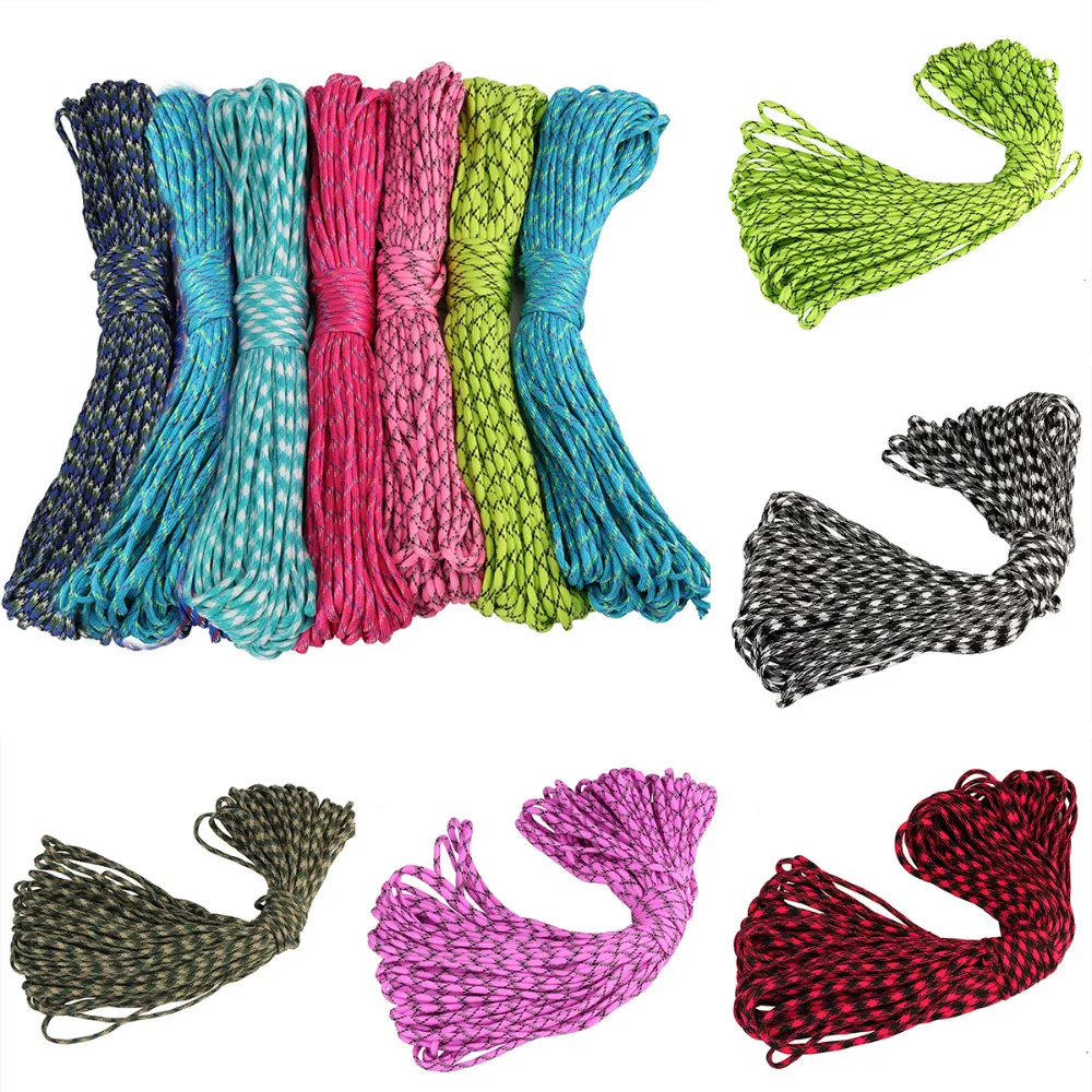 30 متر خيمة حبل غي خط مخيم الحبل الفلورسنت خط الجيش العسكرية Paracord بكرة 5mm باشا خيمة Bivi التخييم غي حبل الفقرة الحبل