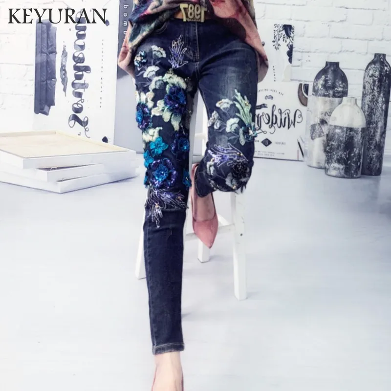 2018 New Embroidery Flowers Stretch Skinny Women Sequined Jeans Fashion Boyfriend Denim Casual Jeans Trousers For Women Pencil 2018 New Embroidery Flowers Stretch Skinny Women Sequined Jeans Fashion Boyfriend Denim Casual Jeans Trousers For Women Pencil