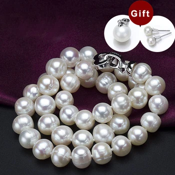 

Aladdin Freshwater white pearl necklaces 9-11mm Irregular Round shape whorl beads choker Mother gift Box packaging High grade