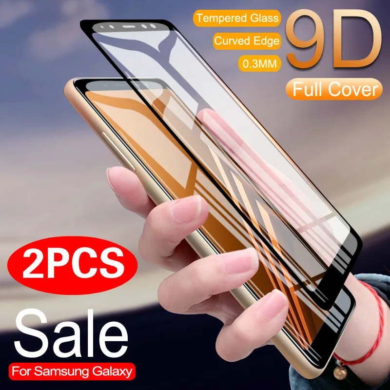 2PCS 9D Full Cover Glass For Samsung Galaxy A6 A8 A7 A9 J8 J6 J4 Screen Protector For Samsung A3 A5 A7 J3 J5 J7 Films