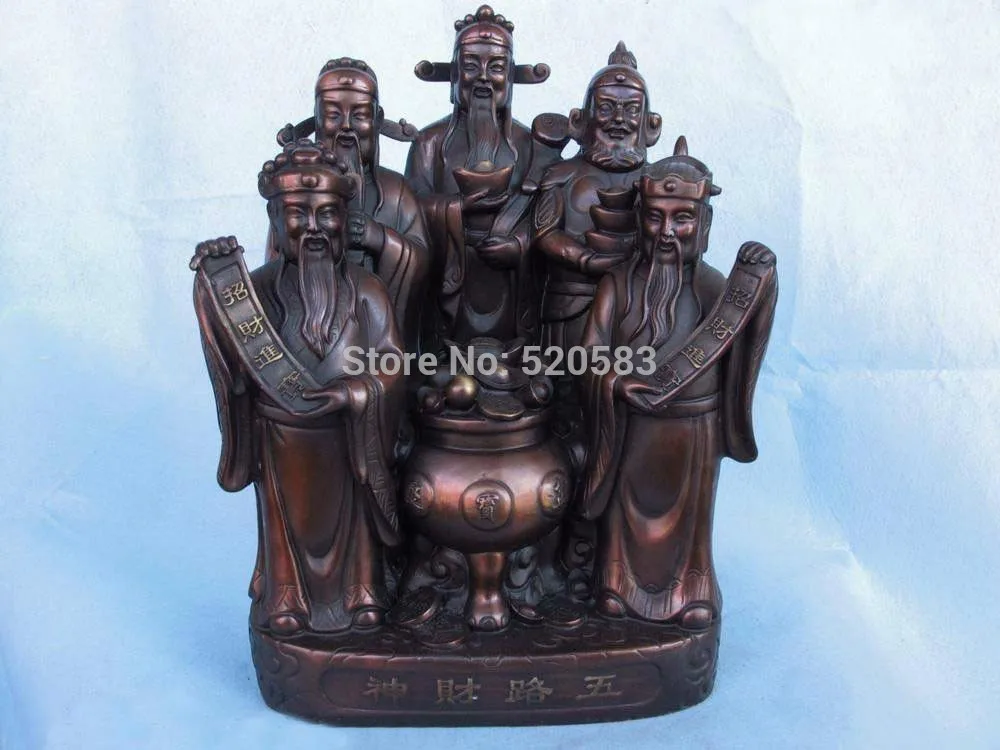 

free 8 Chinese Folk Temple Pure Red Bronze Copper Five Rd God of wealth Buddha Statue fast