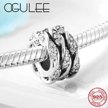 

Round 925 Sterling Silver Beads Twist shape Clear Zircon Beads Charms Fit Original Pandora Charms Bracelet Jewelry making