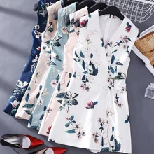 FMFSSOM женский жилет с цветочным принтом, комбинезоны, новинка, летний женский тонкий короткий комбинезон без рукавов с отложным воротником