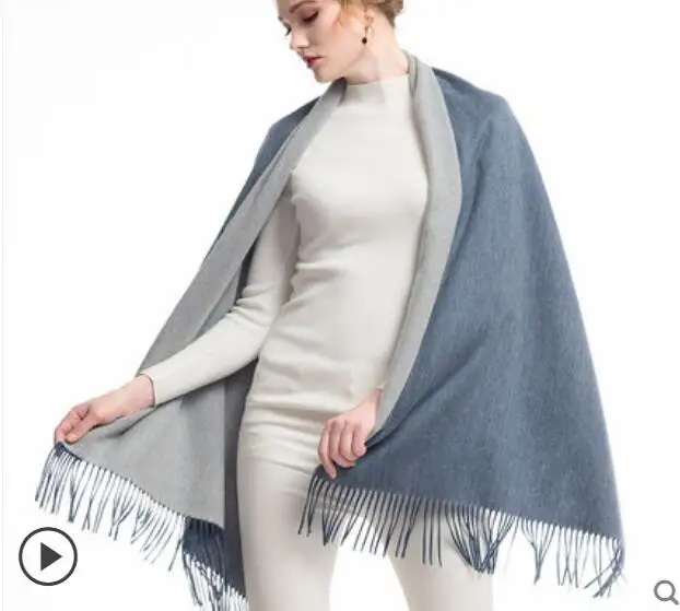 

Pashmina Scarf Luxury Cashmere Wool Scarf Woman Long Scarfs Gray Blue Double sides High Quality Natural Fabric Free Shipping