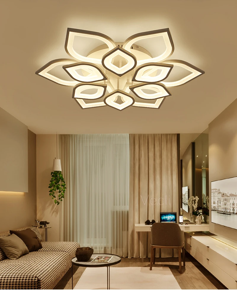 Современный акриловый подвесной потолочный светильник с регулируемой яркостью для гостиной, 110 В, с пультом дистанционного управления