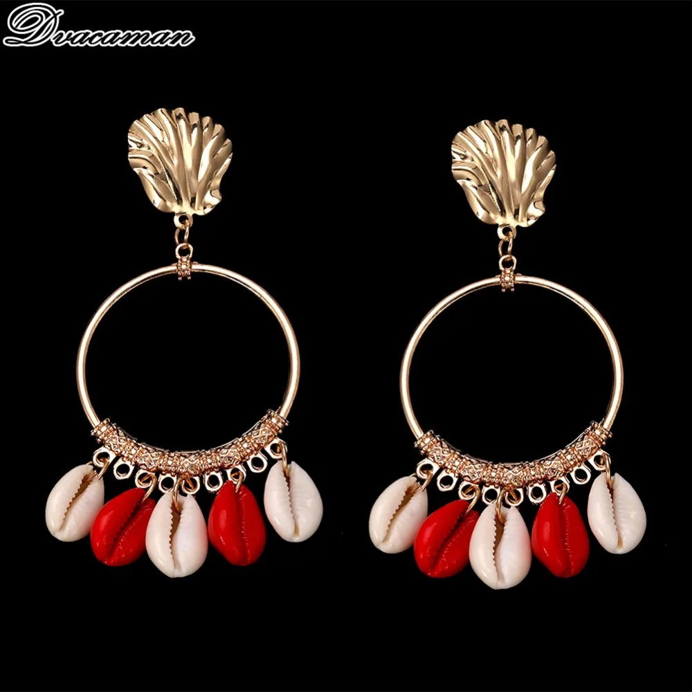 Dvacaman Boho, многоцветные серьги-подвески с бусинами в виде раковины для женщин,, Модные металлические массивные серьги с подвеской, вечерние ювелирные изделия в этническом стиле
