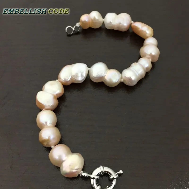 selling well bracelet Baroque style Irregular Peanut shape light pink real freshwater pearl bangle make knots white fine jewelry